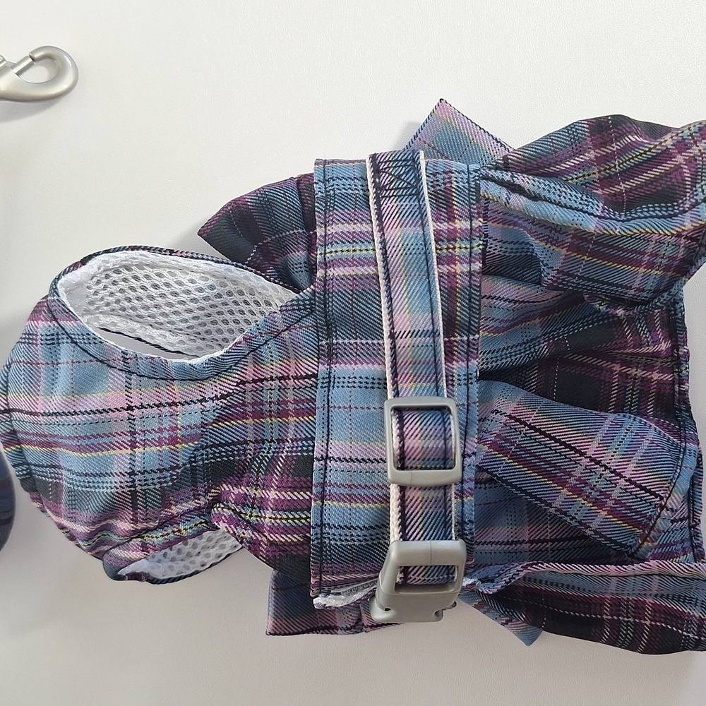 Plaid Bow Dress Dog Cat Harness Leash Set - Picture 5 of 11